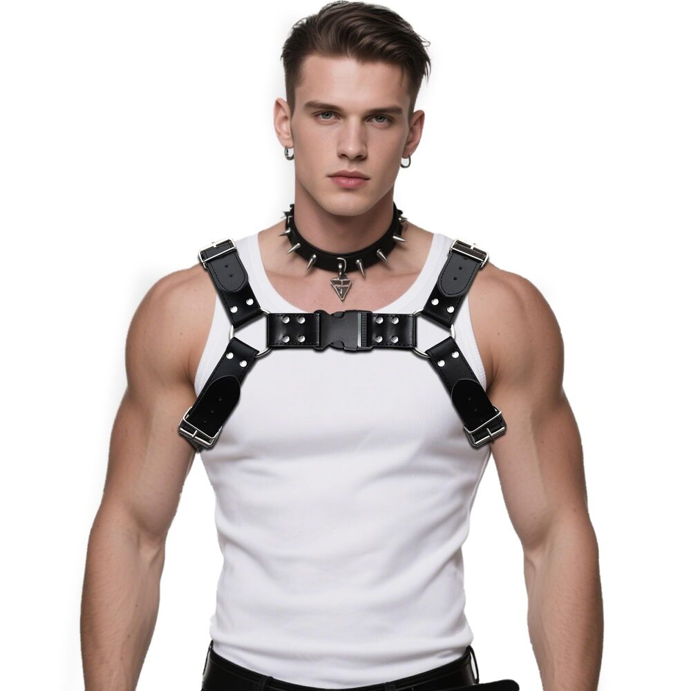 6855 Handmade Punk 's PU Leather Harness - Adjustable Straps with Alloy